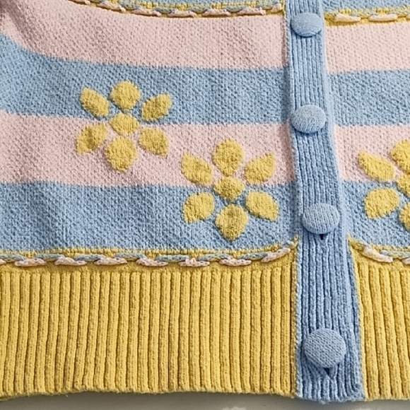 Pastel Floral Cottagecore Cardigan Sweater Cotton Blend - Picture 5 of 11